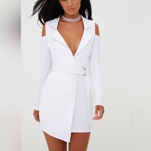 White Cold Shoulder Blazer Dress
